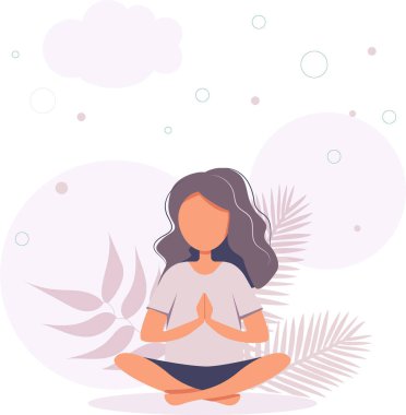 girl meditating. Healthy lifestyle, yoga, meditation, relax, recreation. Vector illustration.