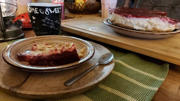 Cheesecake Utsökt Fruktdessert Fyllningen Levereras Med Keso Eller Mascarpone Den — Stockfoto