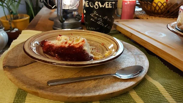 Cheesecake Utsökt Fruktdessert Fyllningen Levereras Med Keso Eller Mascarpone Den — Stockfoto