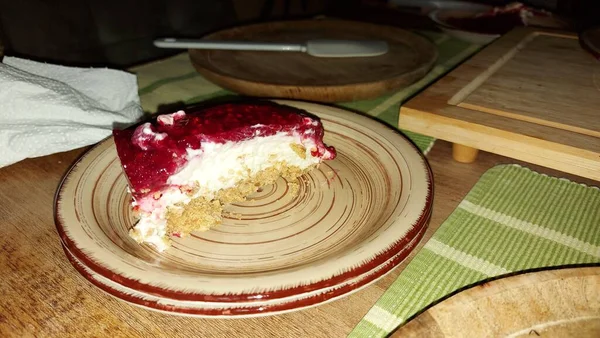 Cheesecake Είναι Ένα Νόστιμο Επιδόρπιο Φρούτων Γέμιση Έρχεται Τυρί Cottage — Φωτογραφία Αρχείου