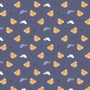 Çiçekli ve oblochki 'li ayıların kusursuz deseni. Sevimli ayılar. Kumaş, kağıt, ambalaj tasarımı için vektör şablonu. Çocuklar için bir şeyler süslemek için mükemmel..