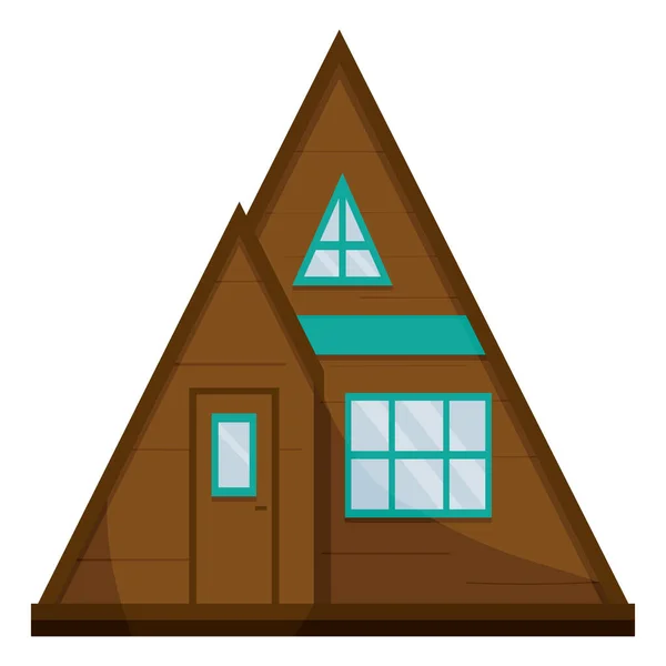 Triangle tiny house for comfort camping in forest isolated on white. Eco friendly rest concept. Vector flat illustration — Stok Vektör