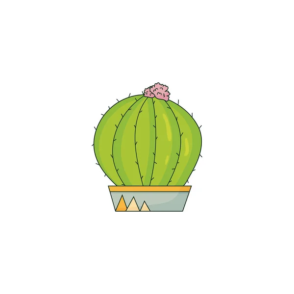Lindo cactus verde en maceta, ilustración vectorial aislada en blanco. Web o icono de impresión — Vector de stock
