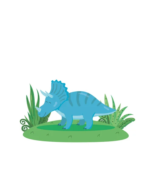 Lindo vector triceratops en la hierba aislada sobre un fondo blanco. Dibujos animados coloridos ilustración dinosaurio divertido animal prehistórico del período Jurásico. — Vector de stock