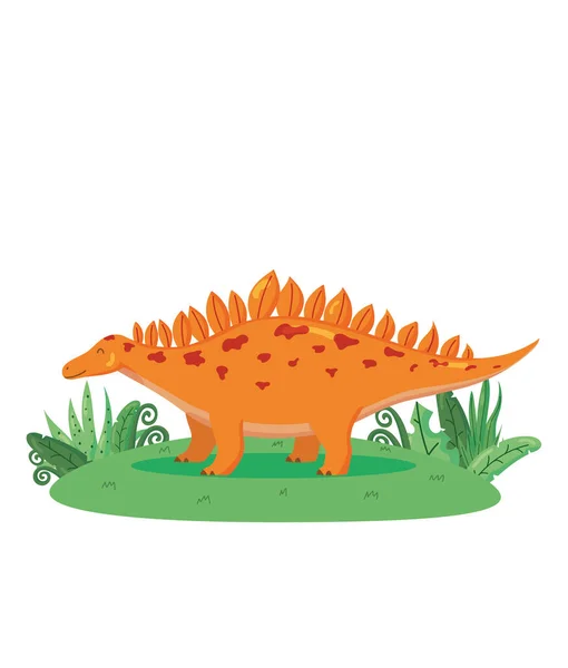 Cute vector stegosaurus on the grass isolated on a white background. Colorful cartoon illustration funny dinosaur prehistoric animal of the Jurassic period. — Stock Vector