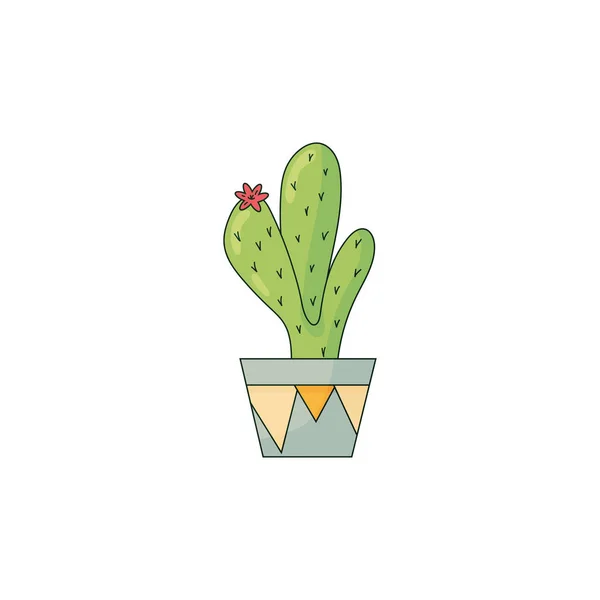 Lindo cactus verde en maceta, ilustración vectorial aislada en blanco. Web o icono de impresión — Vector de stock