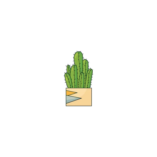Lindo cactus verde en maceta, ilustración vectorial aislada en blanco. Web o icono de impresión — Vector de stock