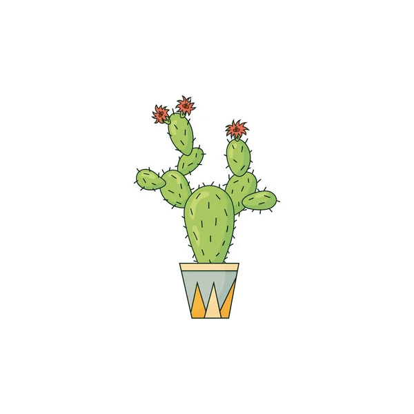 Carino cactus verde in vaso vegetale, illustrazione vettoriale isolata su bianco. Icona Web o di stampa — Vettoriale Stock
