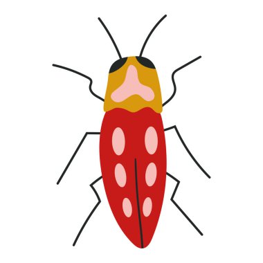 Beyazda izole edilmiş renkli böceğin vektör çizimi. El çizimi tarzı. Çizim ögesi