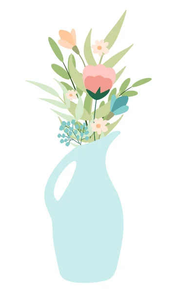Spring Flowers Vase Composition Isolated White Background Drawing Design Element — ストックベクタ