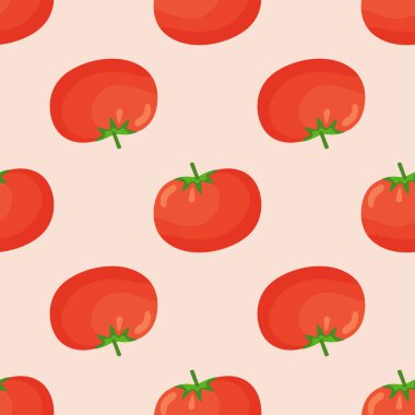 Pembe arka planda domatesin kusursuz yemek şekli. Duvar kağıdı, baskı, tekstil, kumaş, ambalaj. Vektör illüstrasyonu