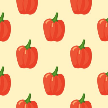 Sarı arka planda kusursuz dolmalık biber deseni. Duvar kağıdı, baskı, tekstil, kumaş, ambalaj. Vektör illüstrasyonu