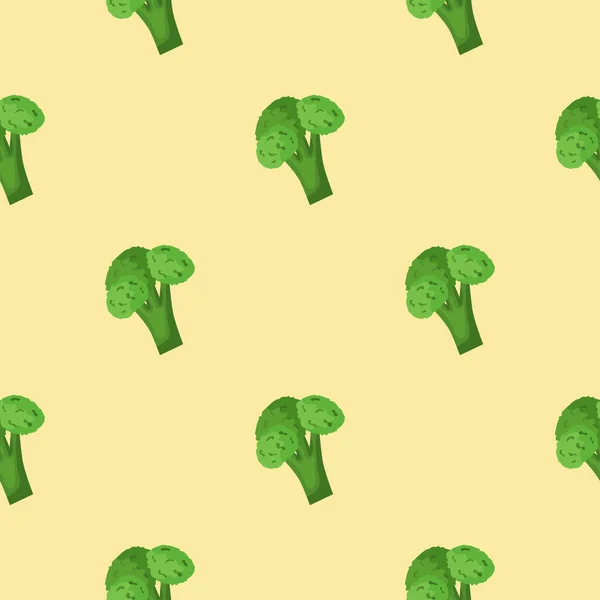 Seamless Food Pattern Broccoli Yellow Background Backdrop Wallpaper Print Textile — Wektor stockowy