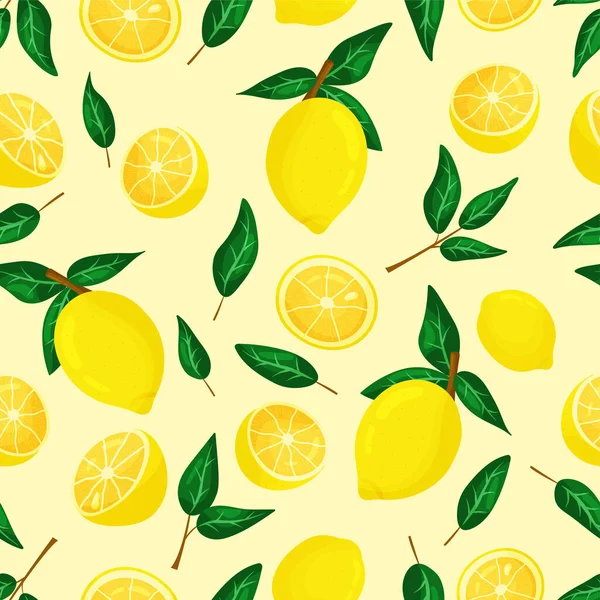 Nahtloses Muster Von Zitrusfrüchten Auf Gelbem Hintergrund Hintergrund Für Tapete — Stockvektor