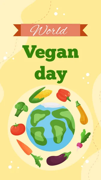 Modèle Vertical Vectoriel Bannière Journée Mondiale Végétalienne Carte Vœux Illustration — Image vectorielle
