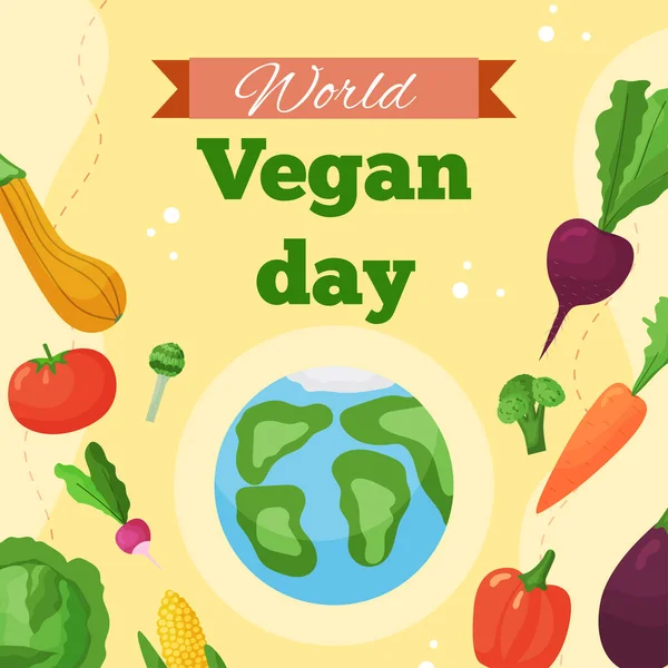 Vector Square Template Banner World Vegan Day Ілюстрація Листівках Овочами — стоковий вектор