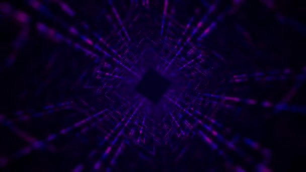 Flight Forward Neon Tunnel Abstract Neon Light Music Background Sci — Vídeo de stock