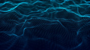 3 Boyutlu Dalgalı Yüzey Izgara Arkaplanı. Ağ ile bağlantı noktaları ve çizgileri. Teknoloji tarzı illüstrasyon.