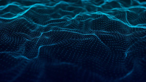 3D Wavy Surface Grid Background. Points and lines of connection to the network.Technology style illustration.