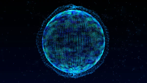 3d esfera abstracta de partículas. Líneas retorcidas de esfera sobre fondo oscuro. Diseño de ciencia y tecnología 3D renderizado. Ciencia y tecnología. —  Fotos de Stock