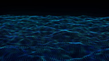 Teknoloji geçmişi. Parçacıkların soyut dijital dalgası. Gelecekçi nokta dalgası. 3d