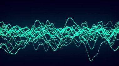 Noktalı ve çizgili fütüristik dalga. Soyut teknoloji geçmişi. Büyük veri konsepti. Üç boyutlu. 4k animasyon.