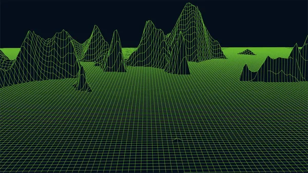 Абстрактный Цифровой Ландшафт Пейзаж Wireframe Футуристический Вектор — стоковый вектор