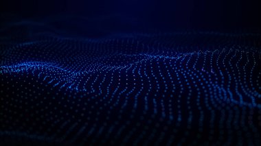 Karanlık arka planda parlayan noktalar dalgası. Soyut dijital arkaplan. Teknoloji çizimi. 3d