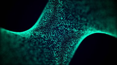 Dijital teknoloji geçmişi. Parlayan noktaların dinamik dalgası. Sunum tasarımı için fütüristik arka plan. 3d