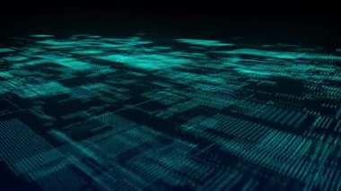 Soyut dijital arkaplan. Bilim geçmişi. Teknolojik geçmiş. İkili Kod. Düşen noktalar. 3D görüntüleme. 4k animasyon