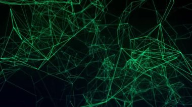 Ağ bağlantısı yapısı. Büyük veri. Noktalar ve doğrular birleştiriliyor. Soyut teknoloji geçmişi. 3D görüntüleme. 4k animasyon.