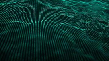 Dijital teknoloji geçmişi. Parlayan noktaların dinamik dalgası. Sunum tasarımı için fütüristik arka plan. Üç boyutlu. 4k