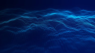 Teknoloji geçmişi. Parçacıkların soyut dijital dalgası. Gelecekçi nokta dalgası. 3d