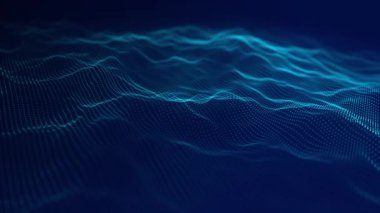 Teknoloji geçmişi. Parçacıkların soyut dijital dalgası. Üç boyutlu. Gelecekçi nokta dalgası. 4k animasyon.