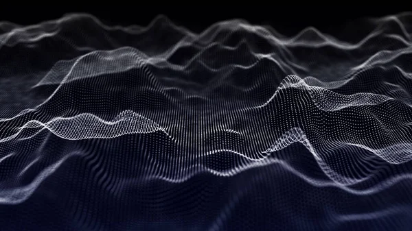 Wave of particles. Wave 3d. Abstract digital landscape. Technology background. illustration.