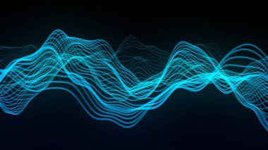 Teknoloji geçmişi. Parçacıkların soyut dijital dalgası. Gelecekçi nokta dalgası. 3d