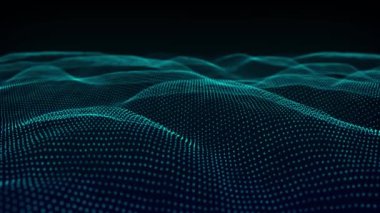 Teknoloji geçmişi. Parçacıkların soyut dijital dalgası. Gelecekçi nokta dalgası. Üç boyutlu. 4k animasyon.