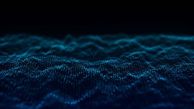 Büyük Data görselleştirme. Dijital teknoloji geçmişi. Parlayan noktalar dalgası. Geleceğe yönelik bir geçmiş. 3d.