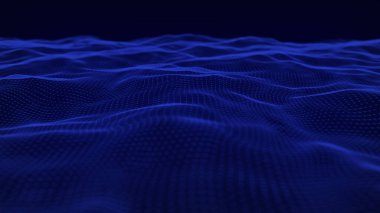 Parçacıkların soyut dijital dalgası. Dijital teknoloji geçmişi. Büyük veri görselleştirmesi. 3d illüstrasyon