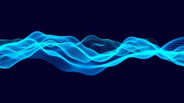 Dijital teknoloji geçmişi. Parlayan noktaların dinamik dalgası. Sunum tasarımı için fütüristik arka plan. 3d