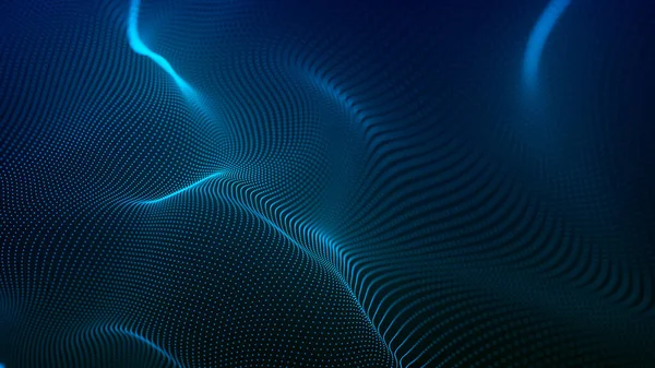 粒子の波 波の3D 抽象的なデジタル風景 技術的背景 イラスト — ストック写真