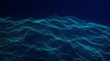 Dijital teknoloji geçmişi. Parlayan noktaların dinamik dalgası. Sunum tasarımı için fütüristik arka plan. Üç boyutlu. 4k