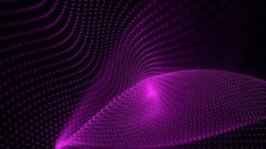 Parçacık dalgası. 3 boyutlu dalga. Soyut dijital manzara. Teknoloji geçmişi. resimleme.