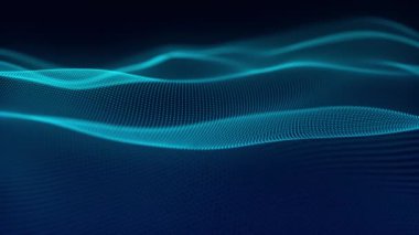 Dynamic wave of glowing particles. Digital technology background. 3d rendering. 4k animation.