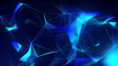Ağ bağlantısı yapısı. Büyük veri. Noktalar ve doğrular birleştiriliyor. Soyut teknoloji geçmişi. 3D görüntüleme. 4k animasyon.