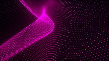 Parçacık dalgası. 3 boyutlu dalga. Soyut dijital manzara. Teknoloji geçmişi. resimleme.