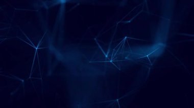 Ağ bağlantısı yapısı. Büyük veri. Noktalar ve doğrular birleştiriliyor. Soyut teknoloji geçmişi. 3D görüntüleme. 4k animasyon.