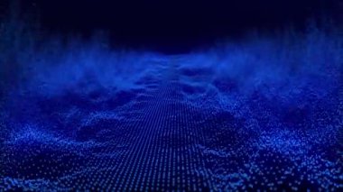 Dynamic wave of glowing particles. Abstract digital background. Data flow information. Concept of digital communication. Big data visualization. 3D rendering. 4k animation.