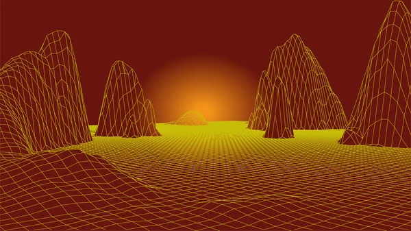 Абстрактная Трехмерная Ландшафтная Сетка Текстом Цветном Фоне Векторная Иллюстрация — стоковый вектор