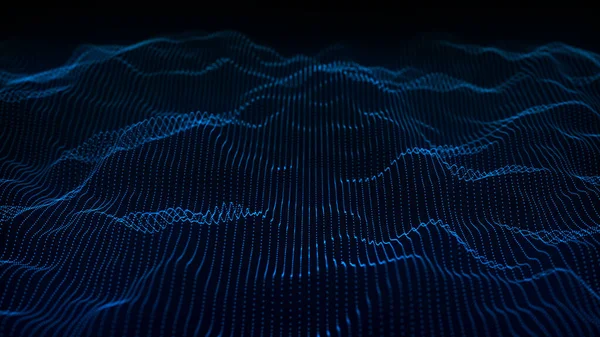 粒子的波涛浪3D 摘要数字景观 技术背景 — 图库照片